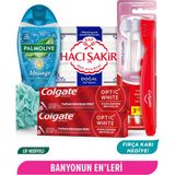 4lü Süper Bakım Seti Colgate 100 ml Diş Macunu, Fırça, 500 ml Duş Jeli, Hacı Şakir 4X150 gr Sabun+Fırça Kabı - Beyaz