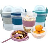 4'lü Take N Go Kaşıklı Hazneli Meyveli Yoğurt Kabı Piknik Iş Atıştırmalık Müsli Granola Süt Bardağı