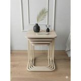 4'lü Tekerlekli Zigon Sehpa Krem Ayak Traverten 18mm Mdf Krem Traverten