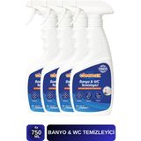 4'lü Ultra Güçlü Tuvalet/wc-Banyo Temizleyici ve Kireç Çözücü Okyanus Kokulu Sprey 750 ml