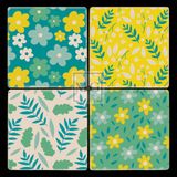 4'lü Uv Baskılı Doğal Taş Bardak Altı 10 cm x 10 cm Yeşil Sarı Çiçek Desenli