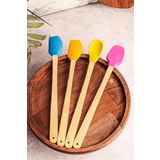 4'lü Yanmaz Yapışmaz Renkli Silikon Başlıklı Ahşap Spatula Seti