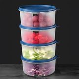 4'lü Yuvarlak Gıda Saklama Kabı Seti - Organizer Düzenleyici Erzak Kabı 4X1200ML Lacivert