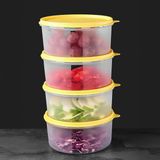 4'lü Yuvarlak Gıda Saklama Kabı Seti - Organizer Düzenleyici Erzak Kabı 4X1200ML Sarı