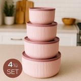 4'lü Yuvarlak Saklama Kabı Seti Pembe | 2.5l 1.5l 0.80L 0.45L | Mikrodalga ve Dondurucu Uyumlu