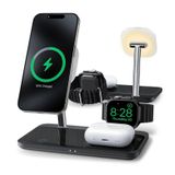 4'ü 1 arada Kablosuz Şarj İstasyonu, iPhone 12/13/14/15 Serisi ve Airpods Pro ve Apple Watch Serisi/Ultra/SE için Hızlı Mag-Safe Şarj Cihazı, Gece Lambası ile Manyetik Şarj Standı