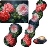 4'ü 1 arada Mouse Pad Combo, Oyun Mouse Pad + Klavye Bilek Desteği + Fare Bilek Desteği + Bardak Altlığı, Dikişli Kenarlı Masa Pedi Ergonomik Bilek Pedi Seti, Kırmızı ve Beyaz Şakayık