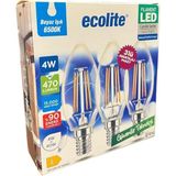 4W LED Filament Mum Ampul, E14 Duy, 6500K Beyaz Işık, 470 Lümen, Şeffaf Cam, Akkor Görünümlü Dekoratif Lamba, 3'lü Paket (Beyaz)
