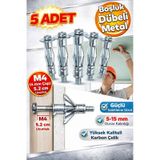 4x46 Metal Paraşüt Dübeli | Alçıpan, Çelik, Tuğla & Bims Duvar Uyumlu | Boşluk Dübel | 5 Adet