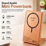 5.000Mah Lcd Ekranlı Standlı Mini Powerbank 15W Hızlı Şarj, Usb-C Giriş/Çıkış, Telefon Tutuculu