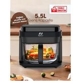 5.5l Hazneli Airfryer Siyah, Geniş Kullanım Alanı, Pratik ve Leziz Yemekler - Ahşap