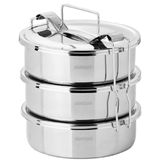 5-6 Kişilik Çelik Sefer Tası 18x7cm 3 Kaplı Isıtılabilir Yemek Taşıma Kabı 1330ml x3=4 LT Yaylı Kulp