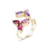 5.70 Karat Ametist Rhodolite Yüzük, Doğal Taş, Sertifikalı Mücevher, Sarı Altın
