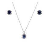 5-8 mm Lacivert Oval Zirkon Taşlı 925 Ayar Gümüş Kadın 2'li Set