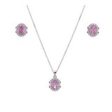 5-8 mm Pembe Oval Zirkon Taşlı 925 Ayar Gümüş Kadın 2'li Set