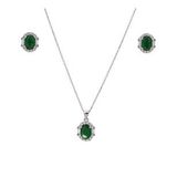 5-8 mm Yeşil Oval Zirkon Taşlı 925 Ayar Gümüş Kadın 2'li Set