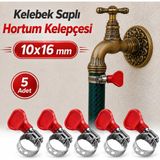 [5 Adet] 10X16 mm Kelebek Saplı Hortum Kelepçesi Vidalı Paslanmaz Çelik Ayarlanabilir Boru Klips - Genel
