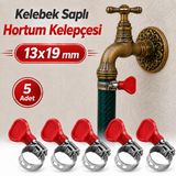 [5 ADET] 13X19 Mm Kelebek Saplı Hortum Kelepçesi Vidalı Paslanmaz Çelik Ayarlanabilir Boru Klipsi