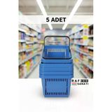 5 Adet / 22 Litre Plastik Market Alışveriş Sepeti Profesyonel Market Mağaza El Sepeti Mavi