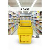 5 Adet / 22 Litre Plastik Market Alışveriş Sepeti Profesyonel Market Mağaza El Sepeti Sarı