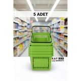 5 Adet / 22 Litre Plastik Market Alışveriş Sepeti Profesyonel Market Mağaza El Sepeti Yeşil