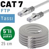 5 Adet 25 cm Irenıs Cat7 Kablo Yassı Ftp Ethernet Network Lan Kablosu - Gri