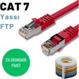 5 Adet 25 cm Irenıs Cat7 Kablo Yassı Ftp Ethernet Network Lan Kablosu - Kırmızı