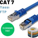 5 Adet 25 cm Irenıs Cat7 Kablo Yassı Ftp Ethernet Network Lan Kablosu - Mavi