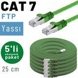 5 Adet 25 cm Irenıs Cat7 Kablo Yassı Ftp Ethernet Network Lan Kablosu - Yeşil
