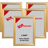 5 Adet 25 mm A4(21X29.7) Gönye Köşe Alüminyum Aç-Kapa Çerçeve – Poster Çerçevesi (Gold Renk)