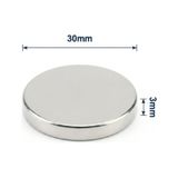 5 Adet - 30x3 Mm Neodyum Mıknatıs Neodim Magnet Yuvarlak