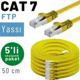 5 Adet 50 cm Irenıs Cat7 Kablo Yassı Ftp Ethernet Network Lan Kablosu - Sarı