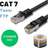 5 Adet 50 Cm, Siyah Cat7 Yassı Ftp Ethernet Network İnternet Kablosu