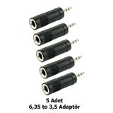 5 Adet 6.35 Mm Dişi - 3.5 Mm Erkek Jack Adaptör Ses Çevirici Altın Uçlu Kulaklık Dönüştürücü