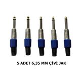 5 Adet 6.35 Mm Mono Çivi Jak Seti - Altın Uçlu Profesyonel Gitar Ve Amfi Konnektör
