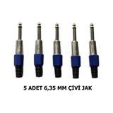 5 Adet 6.35 Mm Mono Çivi Jak Seti -Profesyonel Gitar Ve Amfi Konnektör