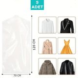 5 Adet 70X120 cm Şeffaf Elbise Poşeti, Askı Delikli Omuz Kesimli Elbise Poşeti