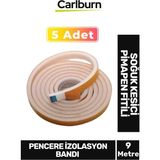 5 Adet 9 Metre Izolasyon Bandı Yapışkanlı Cam Yalıtım Süngeri Rüzgar Soğuk Kesici Pimapen Fitili - Sağ