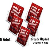 5 Adet A4 (21X29.7) Masaüstü Akrilik Broşürlük Standı - Evrak Rafı