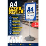 5 Adet - A4 Ayaklı Çerçeve Seti Yuvarlak Tabanlı Teleskopik Fiyat Etiketi Standı Mavi