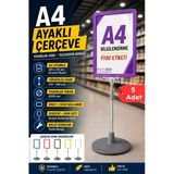 5 Adet - A4 Ayaklı Çerçeve Seti Yuvarlak Tabanlı Teleskopik Fiyat Etiketi Standı Mor Vitrin