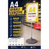 5 Adet - A4 Ayaklı Çerçeve Seti Yuvarlak Tabanlı Teleskopik Fiyat Etiketi Standı Sarı Vitrin