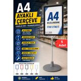 5 Adet - A4 Ayaklı Çerçeve Seti Yuvarlak Tabanlı Teleskopik Fiyat Etiketi Standı Siyah Vitrin