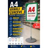 5 Adet - A4 Ayaklı Çerçeve Seti Yuvarlak Tabanlı Teleskopik Fiyat Etiketi Standı Yeşil Vitrin