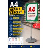 5 Adet - A4 Ayaklı Çerçeve Seti Yuvarlak Tabanlı Teleskopik Fiyat Etiketi Standı Yeşil