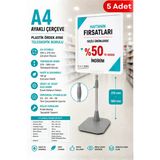 5 Adet - A4 Ayaklı Fiyat Etiketlik Teleskopik Borulu Çerçeve Etiketlik Yönlendirme Levhası Menü Panosu Beyaz