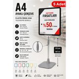 5 Adet - A4 Ayaklı Fiyat Etiketlik Teleskopik Borulu Çerçeve Etiketlik Yönlendirme Levhası Menü Panosu Siyah