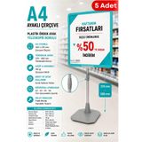 5 Adet - A4 Ayaklı Fiyat Etiketlik Teleskopik Borulu Çerçeve Etiketlik Yönlendirme Levhası Menü Panosu Turkuaz
