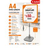 5 Adet - A4 Ayaklı Fiyat Etiketlik Teleskopik Borulu Çerçeve Etiketlik Yönlendirme Levhası Menü Panosu Turuncu