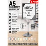 5 Adet - A5 Ayaklı Çerçeve Seti Plastik Ördek Ayak Teleskopik Borulu Fiyat Etiketliği Yönlendirme Levhası Menü Panosu Gri
